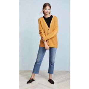 Jenni Kayne Mustard Mr Rib V Neck Oversized Boyfriend Cardigan